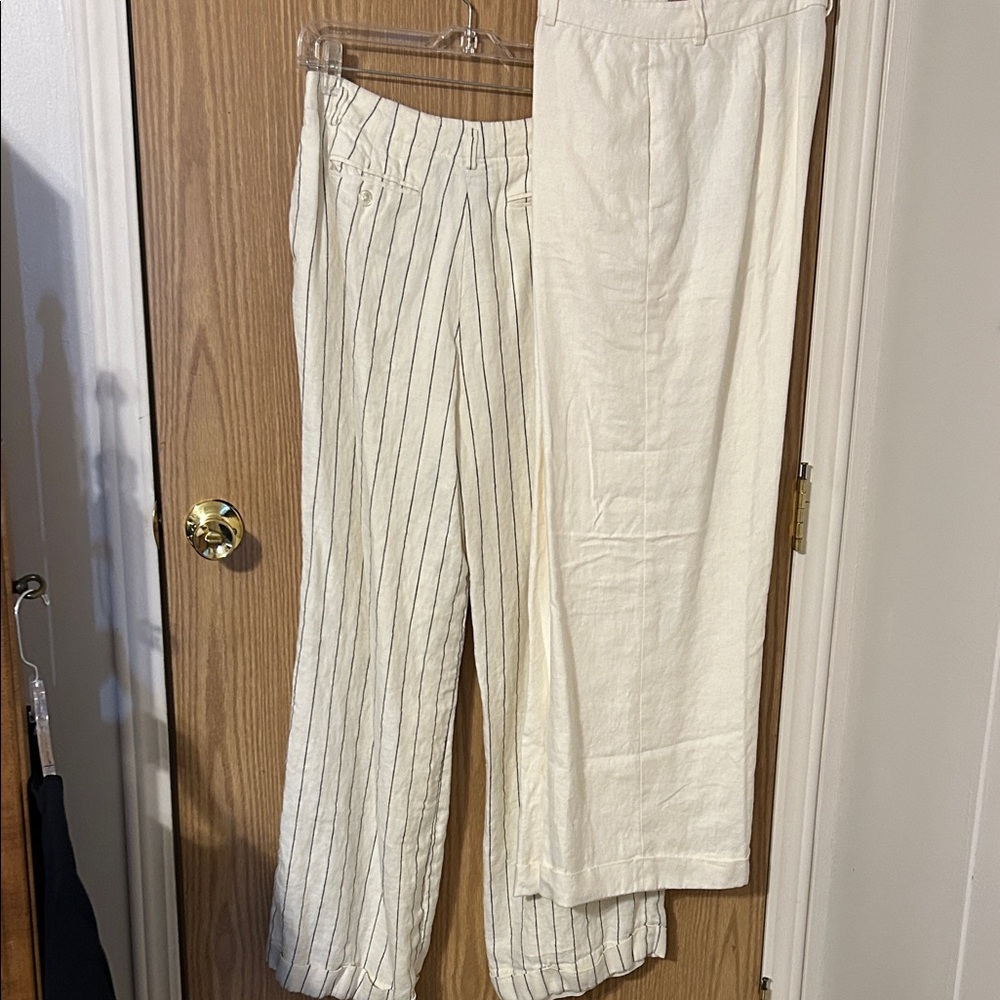 Lauren Ralph Lauren Cream and White Striped Wide Leg Pants